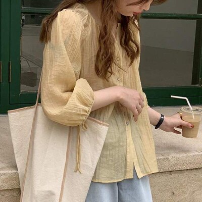 Summer New O-neck Lantern Long Sleeve Chiffon Blouse Super T