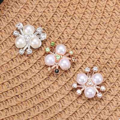 10Pcs Pearl Flower Shaped Rhinestone Buttons Sparkling Cryst