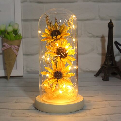 3-head Dried Sunflower Glass ver Illuminates, Everlasting Fl