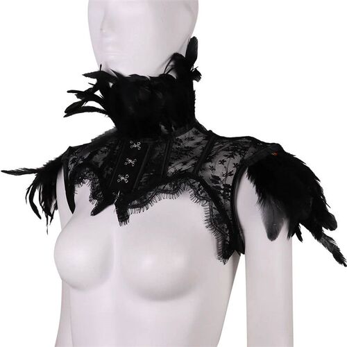 Vintage Punk Goth Feather Collar Shoulder Women Lace Bolero
