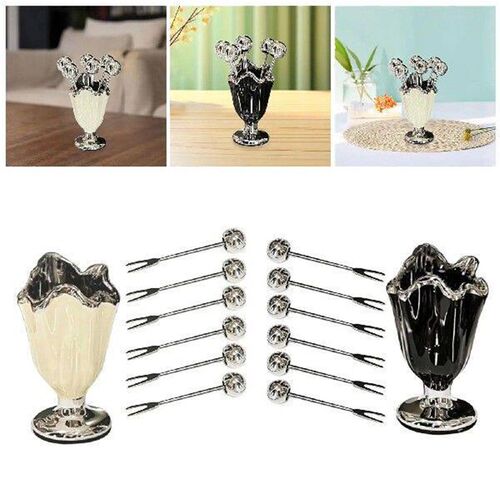 Fruit Forks Set Stainless Steel Dessert Forks with Holder