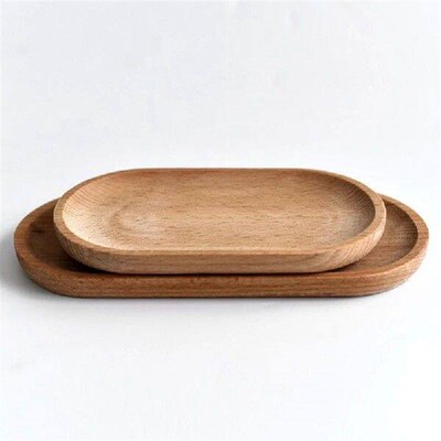 Japanese Style Food Oval Plate Wooden Serving Tray Tea Cup