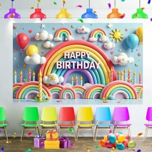 Colorful Balloon Rainbow Theme Happy Birthday Party Decorati