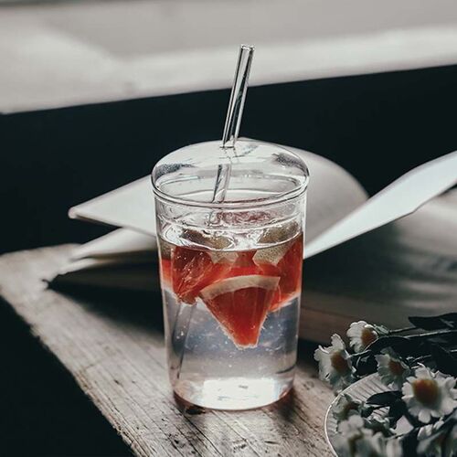 Transparent glass straw cup with lid coffee beverage cup