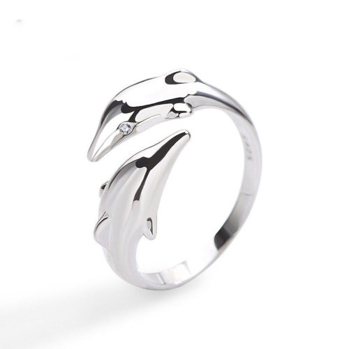 Smooth Surface Cute Animal Dolphin Adjustable Ring Silver Co