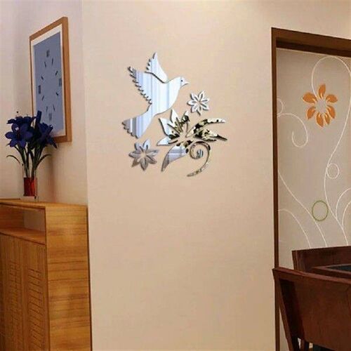 Removable Mirror Wall Sticker Floret Cat Pigeon Feather