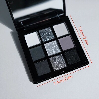 9 Colors Eye shadow Palette, Dark Black Grey Silvery Color
