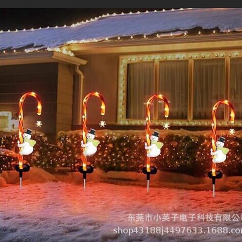 Outdoor Christmas Snowman Candy Cane Ground Plug Light Solar