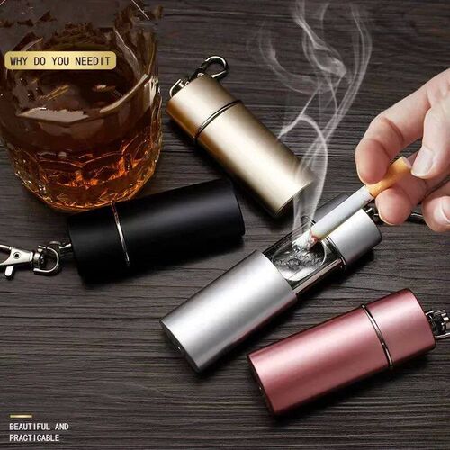 Portable Pocket Size Ashtray Keychain With Carrier Hook Mini