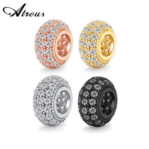 Areus 3pcs White Black Micro Pave Zircon Charms Beads Geomet
