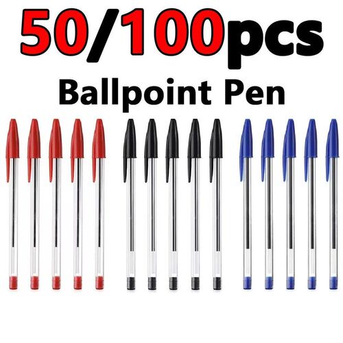 50/100Pcs Ballpoint Pens 1.0mm Blue Black Plastic Ball Point