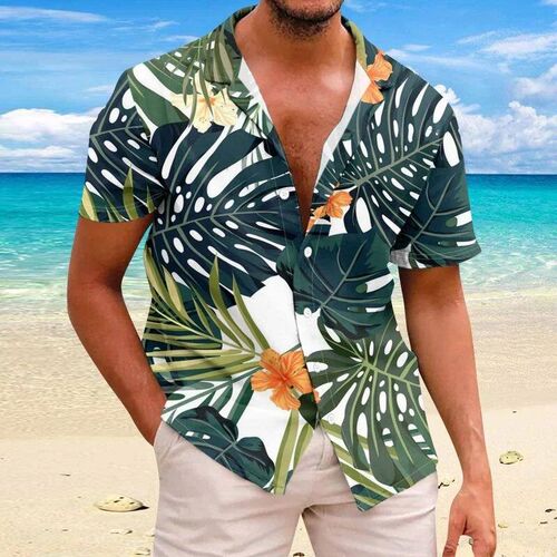 New Beach Flower Mens Shirt d Print Hawaiian Short Sleeve