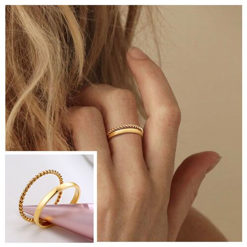 Set of 2 Stacking Ring for WomenStainless Steel 2mm Thin Gol