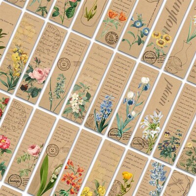 30pcs Retro plant flower bookmark Reading pages Annotated bo