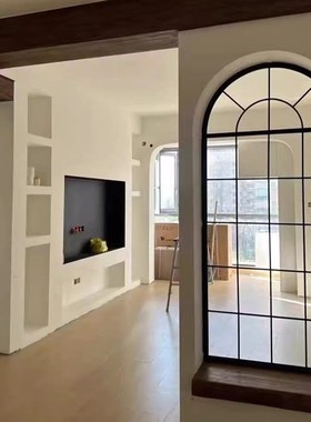 复古法式室内装饰窗户墙面铁艺假窗户屏风隔断玻璃玄关拱形窗定制