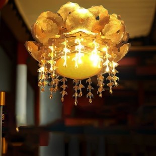 璎珞莲花宝盖鎏金灯笼伞盖挂饰莲花灯宫灯led佛堂灯饰 华盖吊灯笼