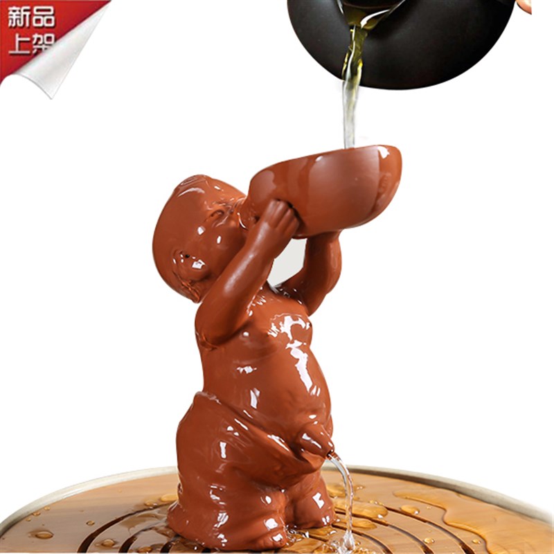创意紫砂摆件精品陶瓷人物尿童孩子娃娃撒尿喷水功夫茶宠茶道配件