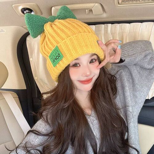 New Autumn Winter Fashion Beanies Cute Bow Knitted Caps for