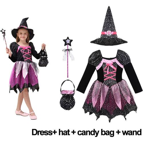Baby Girls Halloween Purple Witch Costume Children Cosplay