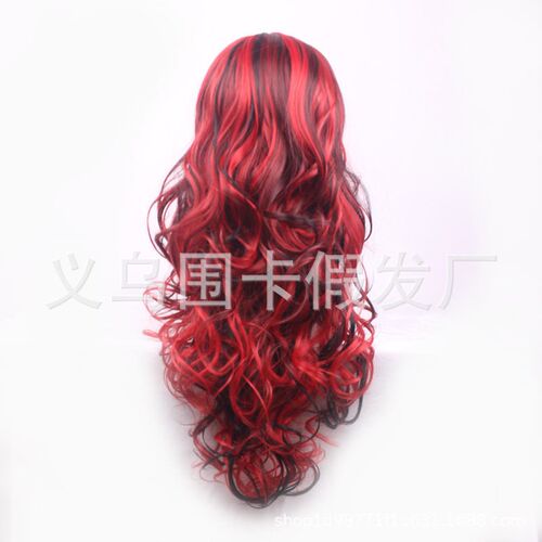 Black And Red Universal Cos Wig Long Curly Hair Large Wavy S