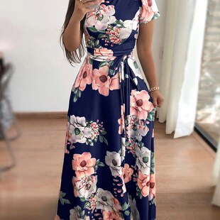 Vestido De Mulher Summer Print O-Neck Short-Sleeved Casual