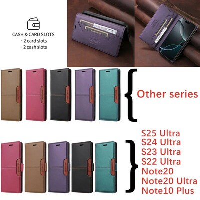 Flip Leather Case for  Galaxy S25 S24 S23 FE S22 S21 S20 Plu