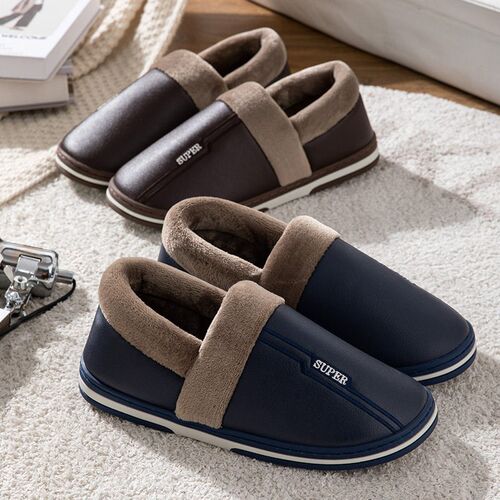 Extra Large Size 47 Bag Cotton Shoes Mens Pu Leather Slippe