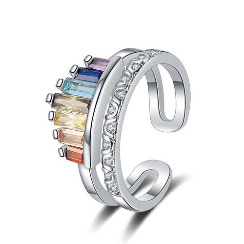 Zircon Rainbow Crown Ring Womens Fashion Color Diamond Open