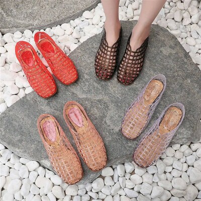 Womens Flat Bottom Sandals Breathable Hollow out Slip-On