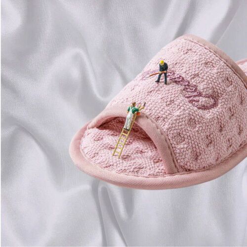 Cotton Soft Sole Silent Slippers Exposed Toes Neutral