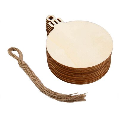 10Pcs Merry Christmas Wooden Round Baubles Tags Christmas B