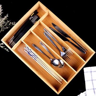 5 Grids Holder Bamboo Cutlery Tray Spoon k Rack Kitchen tens