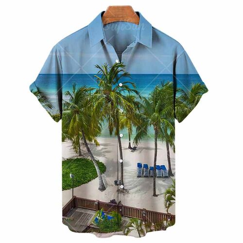 Summer Short Sleeve Coconut ree 3d Printed Mens Shirts Casu