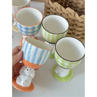 Ahunderjiaz-French Retro Ceramic Goblet, Cute Embossed