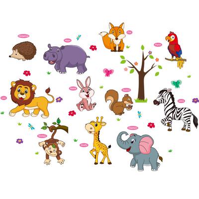 3d animal wall stickers for kindergarten wallpaper
