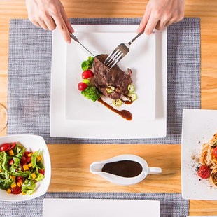 创意家用白色骨瓷西餐盘牛扒餐具意大利面盘子牛排盘刀叉碟子装