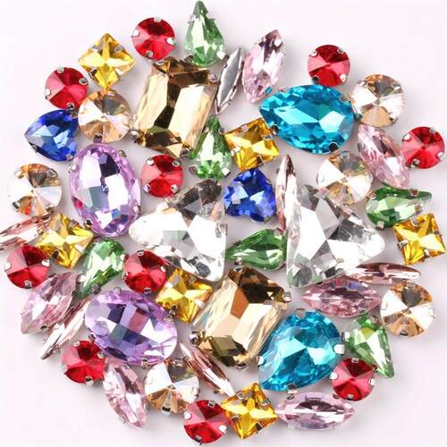 Silver claw setting 50pcs/bag shapes mix clear glass crystal
