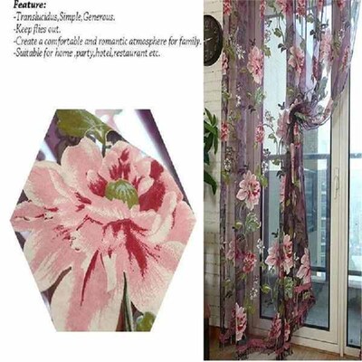 1side Romantic Peony Home Decor Voile Perspective Curtain