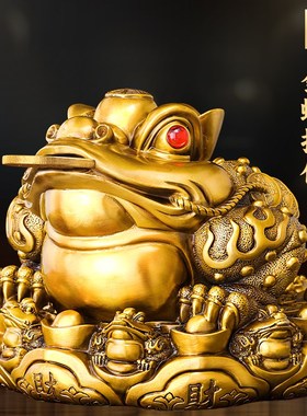 铜金蟾招财摆件黄铜三蝉金蟾蜍聚宝盆客厅办公室店铺开业礼品