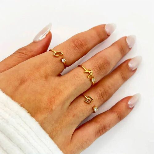Tiny Initial Letter Rings For Women Stainless Steel A-Z Lett