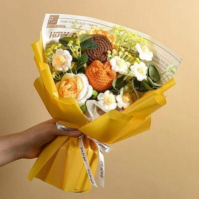 Rose Knitted Flowers Bouquet Crochet Flower Bouquet Graduati
