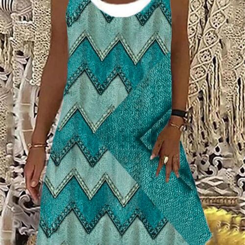 Womens A-Line Dress Sleeveless Irregular Print Skirt