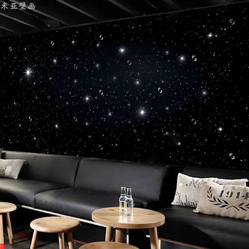 星空壁纸宇宙夜空酒吧黑色墙布背景影院装饰喷绘天花板星空顶墙纸
