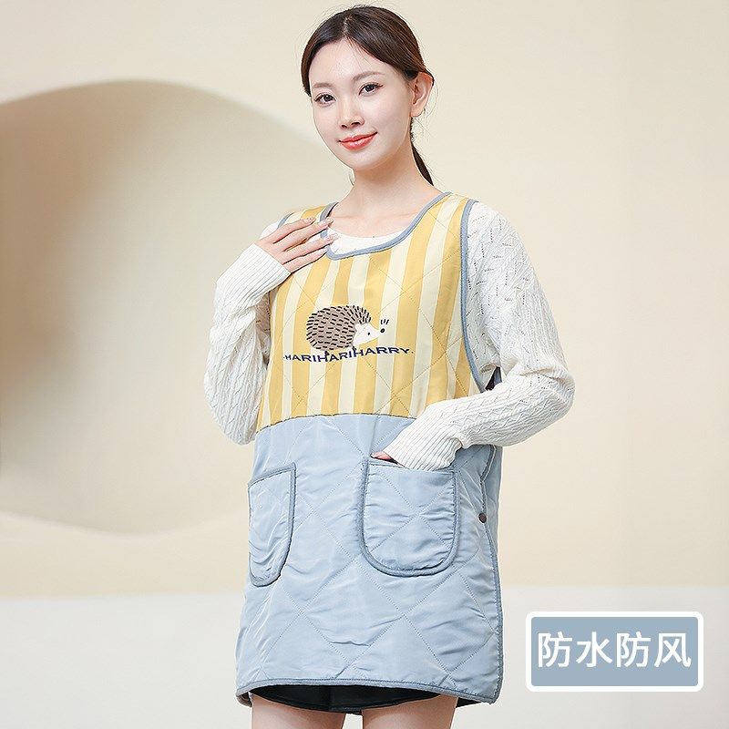 秋冬季短款加绒家用围裙时尚加绒加厚韩版保暖背心女士防水罩衣