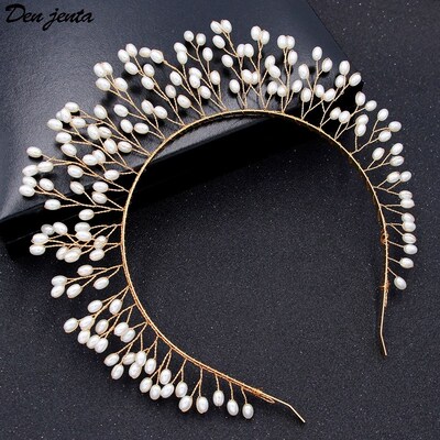 Hand woven Hairband Leaf Pearl Headbands For Women Bride Cro