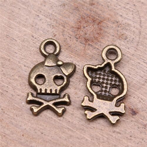 WYSIWYG 40pcs 16x9mm Antique Silver Color Skull Bow Charms C