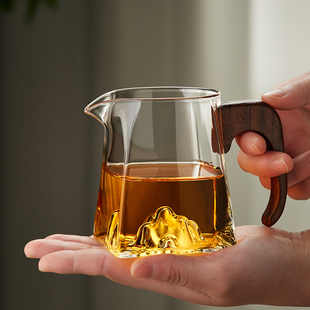 柏斐客公杯耐热温木把手高硼硅玻璃加厚公道杯带茶漏过滤分茶器