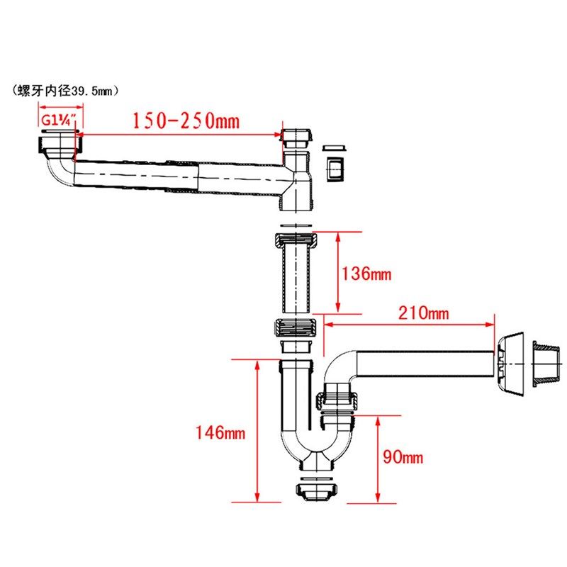 天力洗脸盆白色入墙排水管螺牙内径39 浴室柜靠墙下水管墙排GN019,家装主材,脸盆配用件,淘宝优惠券,粉丝福利购,淘宝优惠卷