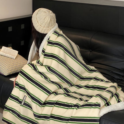学院风~条纹羊羔绒层毛毯秋冬加厚小毯子办公室午休毯柔软保暖