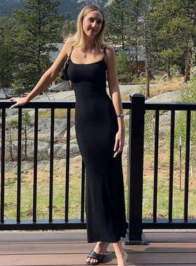 2019Women Sexy Spaghetti Strap Black Skims Long Dress 2025 S